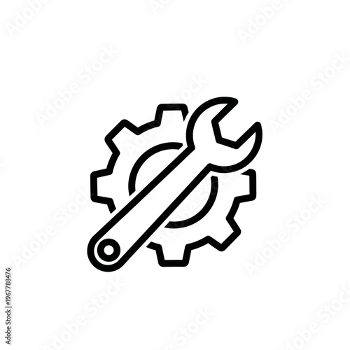 Mechanical Gear and Wrench Icon for Technical Repair and Maintenance