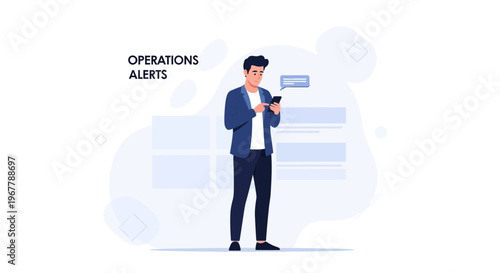 Man receiving operations alerts on his smartphone, business concept