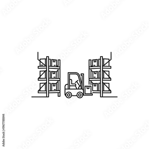 Efficient Warehouse Sorting with Forklift Between Shelves in Industrial Setting