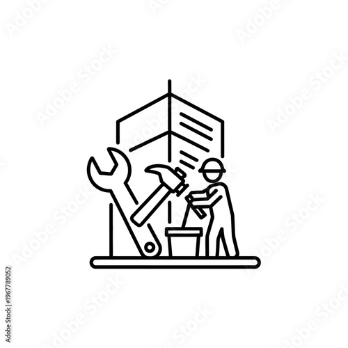 Miniature Worker Building Large Mechanical Robot Model for Engineering Concept