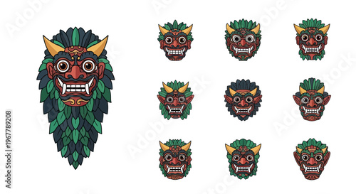 Collection of Indonesian Barong Dance Masks, Traditional Balinese Art