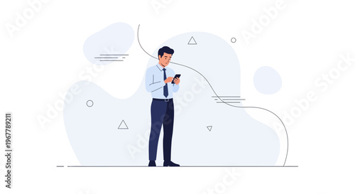 Businessman using smartphone, modern flat design, abstract background, communication concept