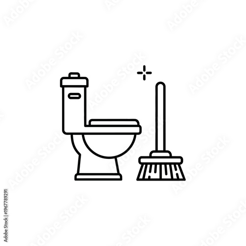 Minimalist Bathroom Cleaning Scene with Toilet and Floor Brush