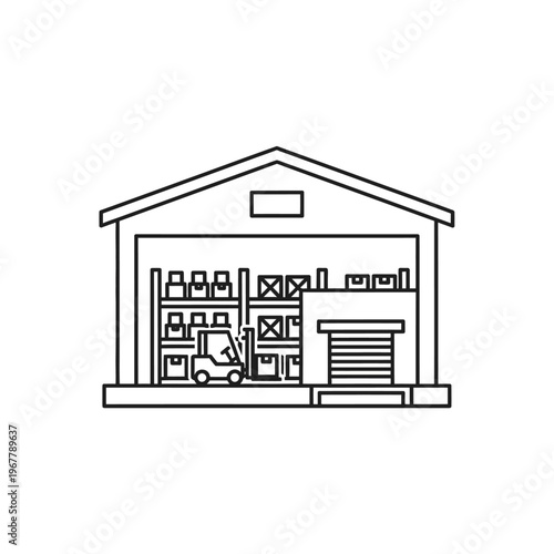 Fully Stocked Warehouse Interior with Shelves and Storage Equipment