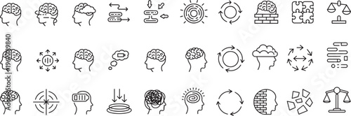 Set of Abstract Geometric Line Icons and Minimalist Vector Symbols for Modern UI Graphic Design