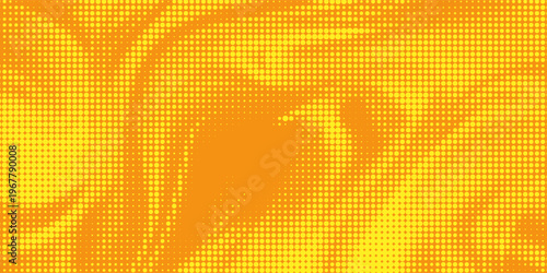 Yellow orange halftone pattern. Retro comic gradient background. Square pixilated dot cartoon texture.EPS10