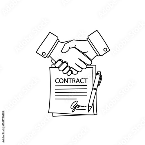 Handshake Over Contract Signing with Pen for Business Deal Agreement