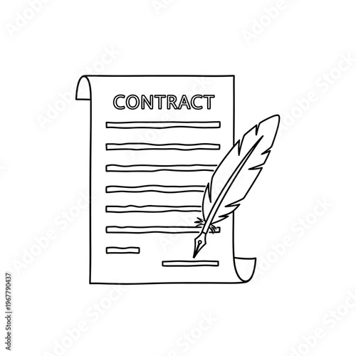 Legal Document Illustration of a Contract with Quill for Business Agreement