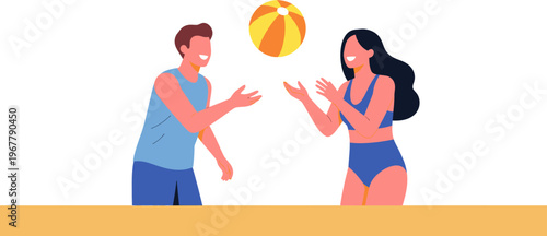 Couple playing with a beach ball on a sunny day, enjoying outdoor leisure activities and summer fun