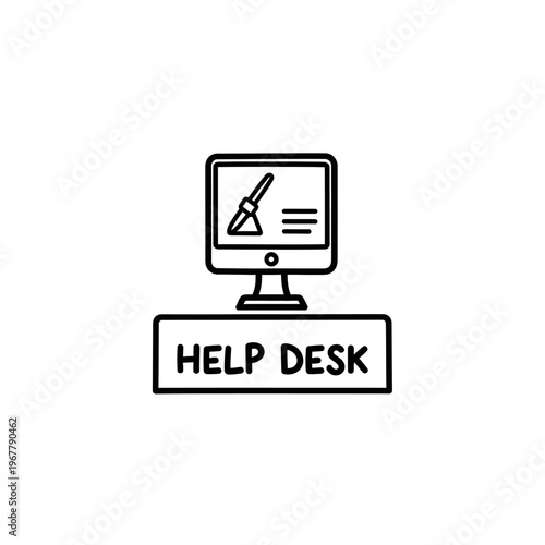 Help Desk Icon on Computer Screen for Customer Support and Assistance Services