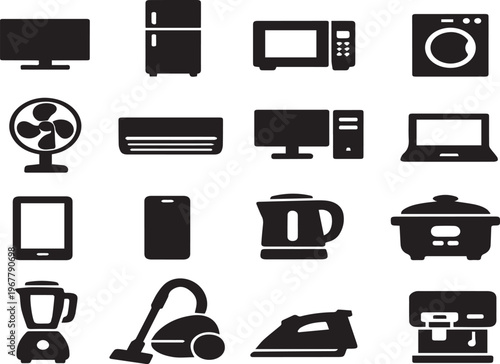 Collection of household appliances on transparent background vector graphics