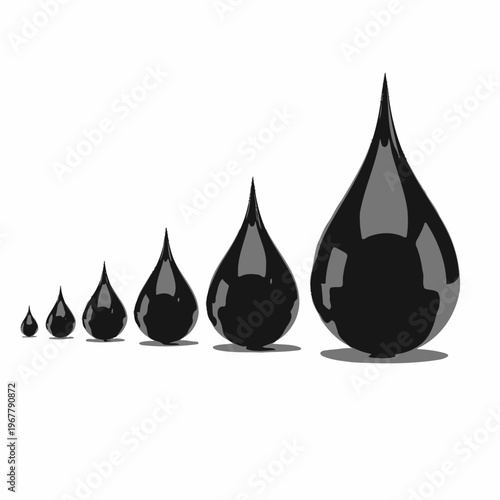 Increasing oil droplets on white background.