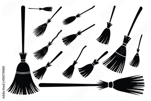 Black broom silhouettes brooms
