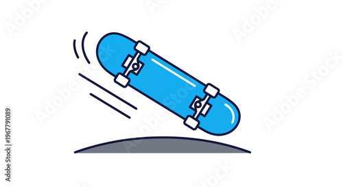 Cartoon style skateboard in motion capturing urban sport and youth culture