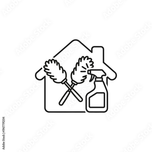 Home Cleaning and Maintenance Concept with Brushes and Spray Bottle Illustration
