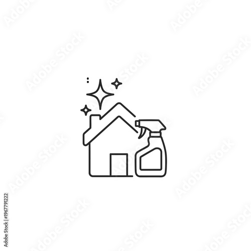Home Cleaning and Sanitization Concept with Spray Bottle and Sparkling House