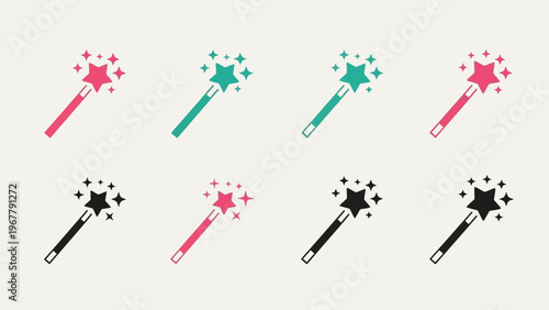 Collection of colorful magic wands with sparkles for celebration and magic themes