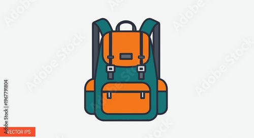 Colorful Backpack Illustration Highlighting Outdoor Travel and Hiking Gear