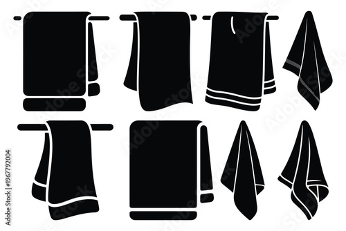 Black silhouettes of towels hanging on racks
