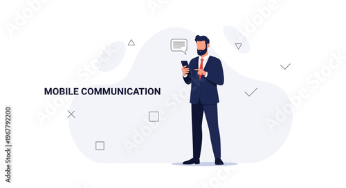 Businessman using smartphone for mobile communication, sending message, business concept