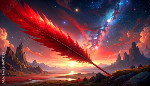 Enchanting feather art: A vibrant journey through dreams and cosmic landscapes