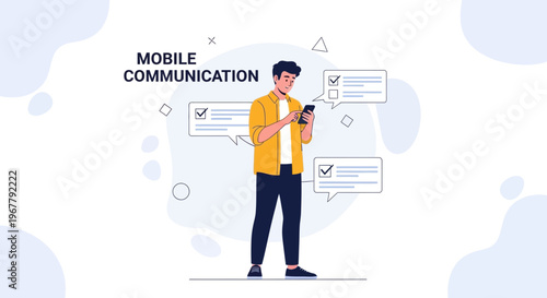 Man using smartphone for mobile communication, digital messages and notifications