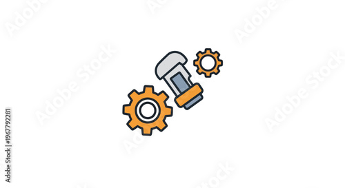 Industrial Gears and Mechanical Components Icon on White Background
