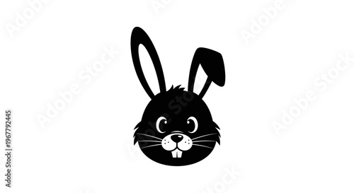 Cute Cartoon Bunny Ears and Face Illustration in Black and White Artistic Style