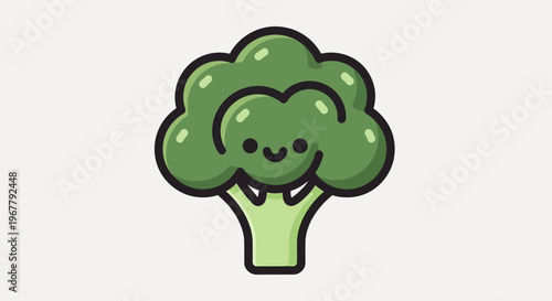 Cute cartoon broccoli character with smiling face in a simple digital illustration for healthy