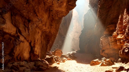 Sunlight Streaming Through Canyon Walls at Dawn