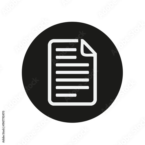 Business document icon in black circle for report and file management　レポートやファイル管理用の黒い円形ビジネス書類アイコン　ベクターイラスト