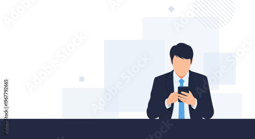 Businessman using smartphone, modern abstract background, business concept
