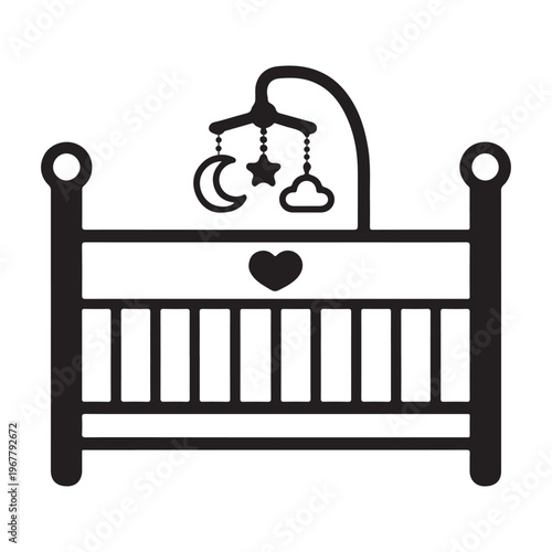 Black and white baby crib illustration
