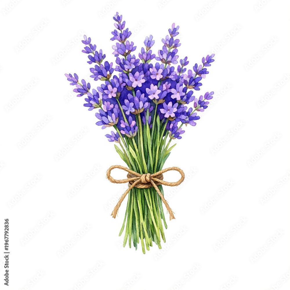 Fototapeta premium Delicate watercolor lavender bundle illustration