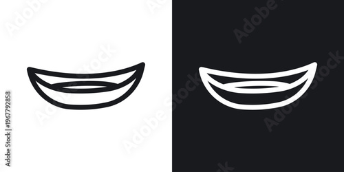 Wooden boat icon set in black and white stroke lines