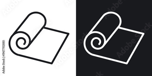 Yoga mat icon set in black and white stroke lines