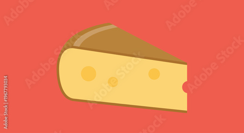 Illustration of a wedge of cheese with holes on a red background in a minimalistic style