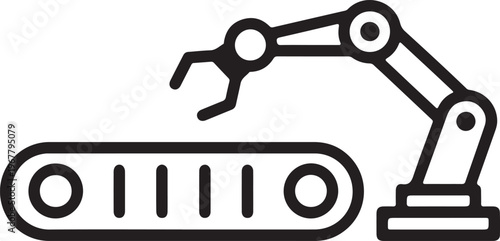 Robotic arm and conveyor belt, symbolizing automation and industry.