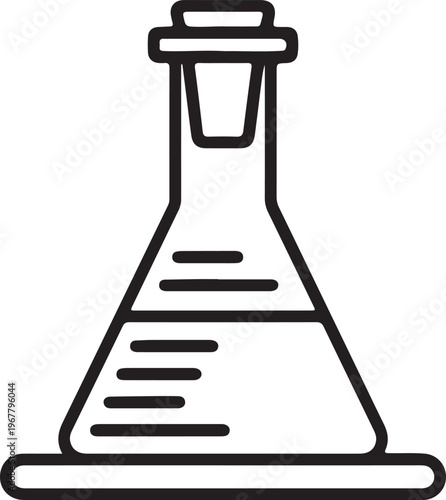 Chemistry erlenmeyer flask with liquid, scientific experiment icon.