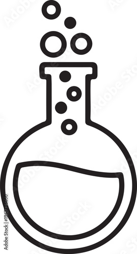 Round-bottom flask icon with bubbling liquid, representing a chemical reaction.