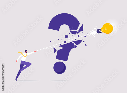 Creative thinking for solution or result concept, solving problem or question and answer, creativity to help business opportunity, businessman solving problem with solution or idea