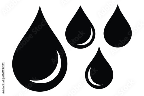 Black teardrop shapes on white background symbols droplets