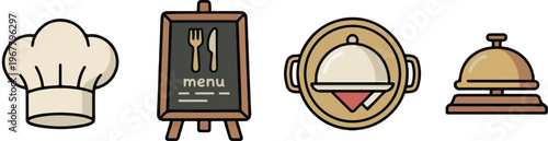 Restaurant Service and Fine Dining Hospitality Icons
