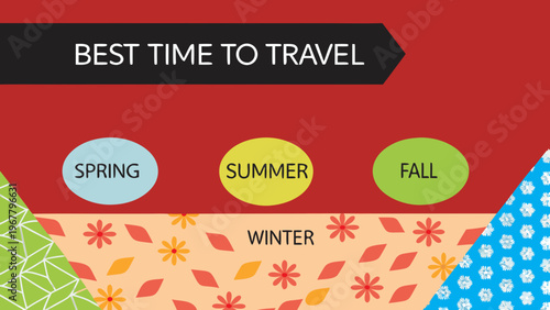 Seasonal travel guide infographic highlights optimal times for a vacation trip.