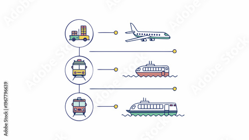 Different modes of transportation are linked together in a clear, illustrative diagram showcasing.