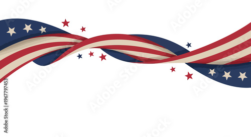 Twisted American Flag Ribbon Vector - Patriotic Red White Blue Stars and Stripes Illustration