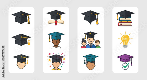 Graduation Caps Collection: Education, Achievement Icons & Symbols