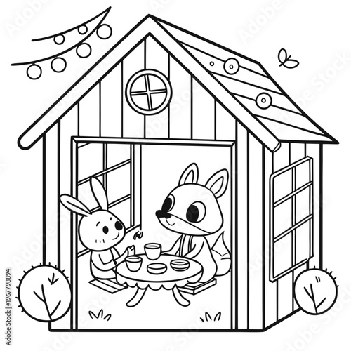 Tea Party Inside Treehouse coloring page