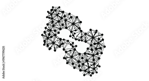 Network nodes form a complex interconnected structure on a clean white background.