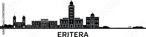 Asmara eritrea skyline silhouette vector illustration featuring historical and colonial buildings